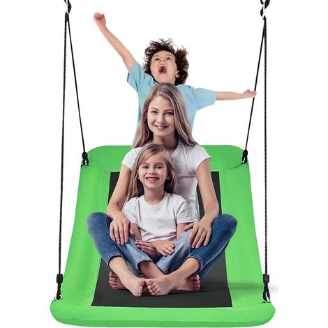 COSTWAY Columpio 81 x 152 cm/Columpio de Exterior en Tejido Oxford PP y Acero/Columpio con Cuerdas Regulables (Verde) (1/5)