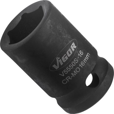 VIGOR Douille à cliquet creuse V5550S-16 carré 12,5 mm (1/2 pouce) profil hexagonal externe 16 (1/4)