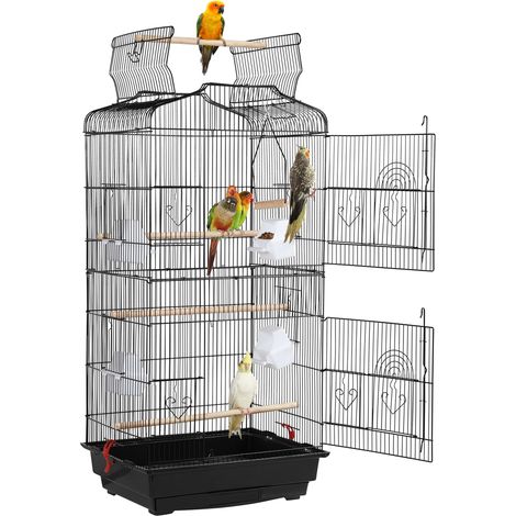 Yaheetech Gabbia Voliera per Uccelli Pappagalli Inseparabili Parrocchetti in Metallo con Tetto Apribile Posatoi 46 x 35 x 92,5 cm Nera (1/5)