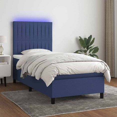 Cama box spring colchón y luces LED tela azul 90x190 cm (1/5)