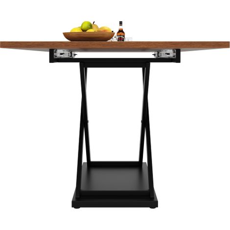 Table à manger extensible (120–160 × 80 cm) — Table de cuisine modulable et gain de place, avec pieds croisés en fer noir — Finition placage noyer — Idéale pour cuisines et salons