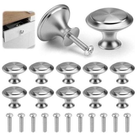Furniture Knob Set of 12, Round Door Drawer 30mm Stainless Steel Knobs with Screws for Modern Kitchen Mushroom Shaped Cupboard Handles for Wardrobe (Silver) (1/4)