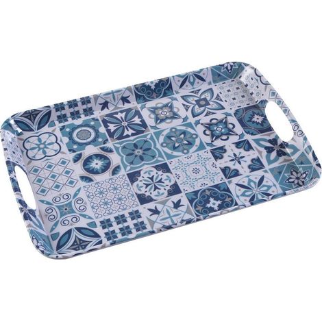 VERSA bandeja melamina grande azurita 46,2x31x3 cm , Bandeja grande Azurita, un accesorio de cocina práctico y decorativo que aporta un elegante estilo mediterráneo a cualquier mes