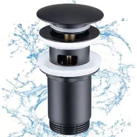 Bonde de lavabo Universelle avec Trop-Plein pour Lavabo et Évier – Valve Pop-up Noire Mate (1/2)