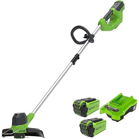 Greenworks 40V Tagliabordi a Batteria per Giardini Medi, Altezza Regolabile, Ampiezza Taglio 30cm, Filo di Nylon da 1,65mm con Autofeed, 2x Batterie da 40V 2Ah e Caricabatterie G40LTK2X (1/5)