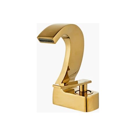 Robinet de lavabo en laiton noir (doré), mitigeur monotrou pour eau chaude et froide. (1/5)