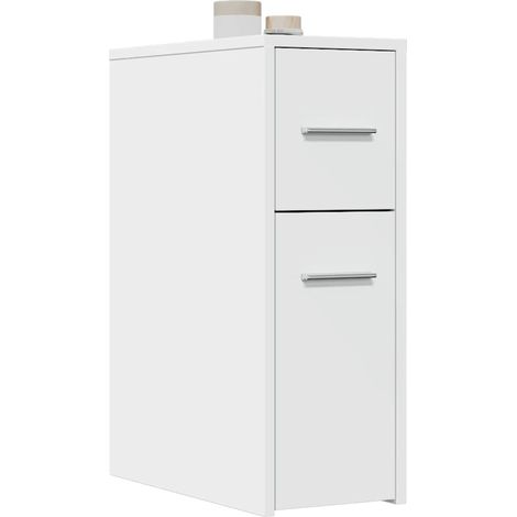 Badschrank Schmal mit Rollen Weiß Holzwerkstoff