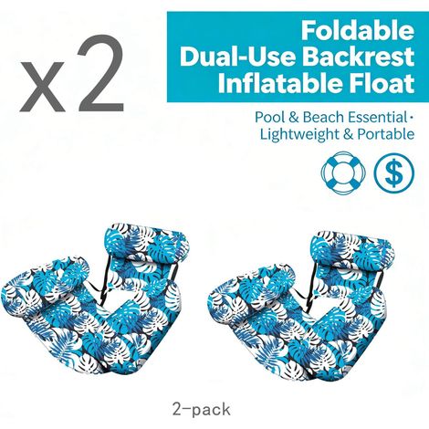 Juego de 2 sillas de piscina inflables plegables de lona, silla inflable con respaldo, doble uso + bomba de aire, hamaca/tumbona flotante. (1/5)