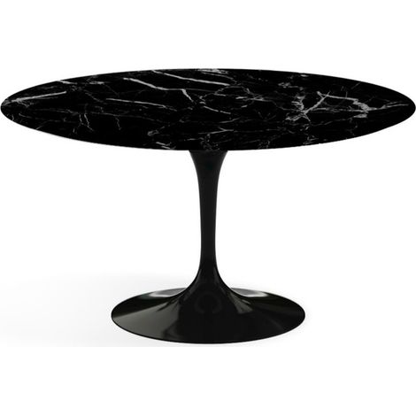 Table tulipe ronde 80 cm marbre noir pied noir brillant (1/5)