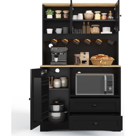Buffet haut de cuisine Noir,meuble de rangement moderne,avec 2 portes,étagères réglables,50x35.5x170cm (1/5)