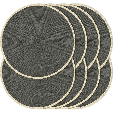 Lot de 8 sets de table ronds tressés de 38,1 cm, antidérapants, lavables à bords fins pour décoration de table de cuisine, salle à manger (gris foncé, 8)'Bord Fin Beige, Gris Foncé 8 pcs'Bord Fin Beig (1/5)