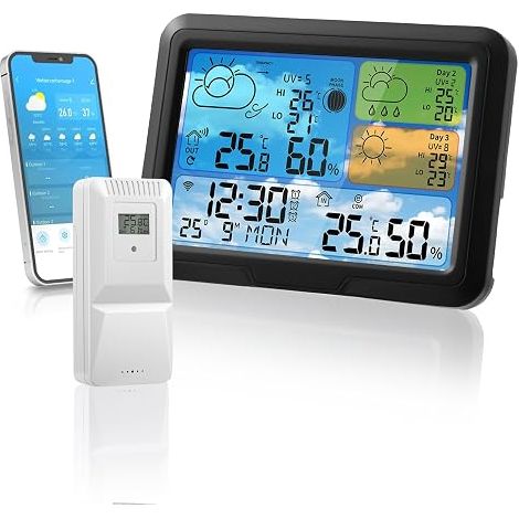 Weather Station with Outdoor Sensor, App Control, Alarm, Alarm Clock, Colorful LCD Display, Weather Forecast, Wireless Weather Station For Indoor & Outdoor (1/5)