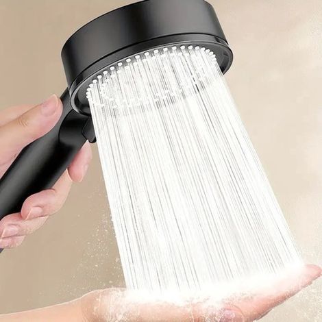 Cabezal de ducha de alta presión, 5 ajustes, ducha de mano, negro mate, cabezal de ducha efecto lluvia, cabezal de ducha moderno de lujo (1/5)