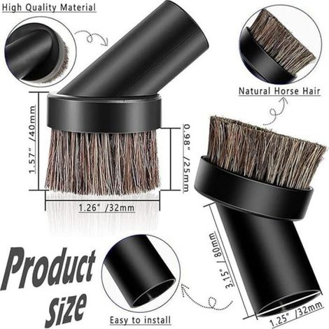 Kit Accessoires Aspirateur - Brosse Crin Cheval - Compatible Tuyaux 25 32 35 38 48 mm - Pour Sol Dur Voiture Clavier - 1 Pièce (1/5)