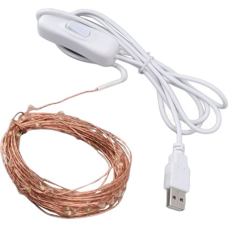 Guirlande lumineuse LED USB en fil de cuivre, 100 LED, 10 m, économie d'énergie, lumière chaude et sûre, pour extérieur. (1/5)