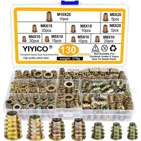 Inserts Filetés Bois Insert pour Bois Écrous à Visser Douille 130Pcs (1/5)