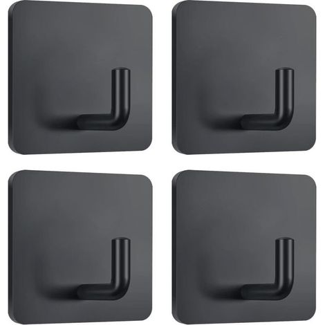 Crochets adhésifs pour serviettes, pour suspendre des robes, des manteaux, des crochets muraux, en acier inoxydable, paquet de 4 (noir) (1/5)