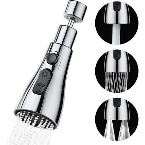 Douchette Evier Cuisine Robinet 360 3 Modes Embout Robinet Cuisine avec Aerateur, Mitigeur Evier Cuisine Tete de Robinet Rotative (1/5)