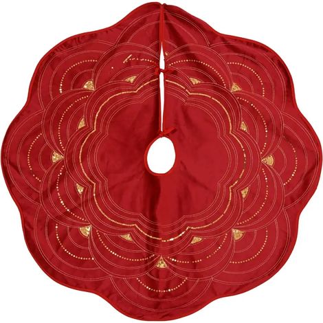 Copribase per albero di Natale in velluto rosso con fiori Ø100 cm (1/3)