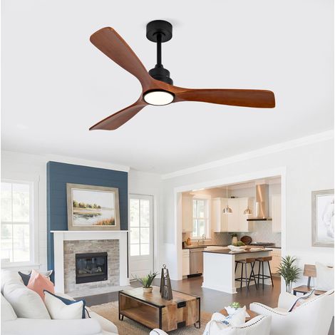 Ventilador de techo silencioso de 132 cm con luz LED, mando a distancia y control de pared, 6 velocidades, negro y nogal. (1/5)