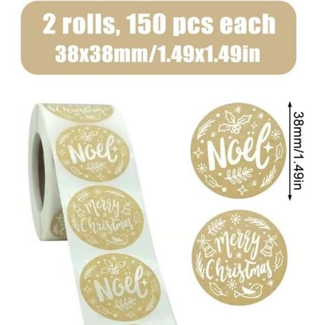 Autocollants Noel - Papier Kraft - Ronds - 38 Mm - Pour Emballages Cadeaux Et Cartes - 1000 Pieces (1/4)
