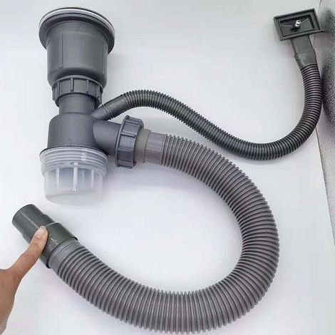 Kit vidange évier cuisine simple - Descente drainage anti-blocage/anti-odeur - Économise espace - Installation facile - Propriétaires de cuisines et bricoleurs (1/4)