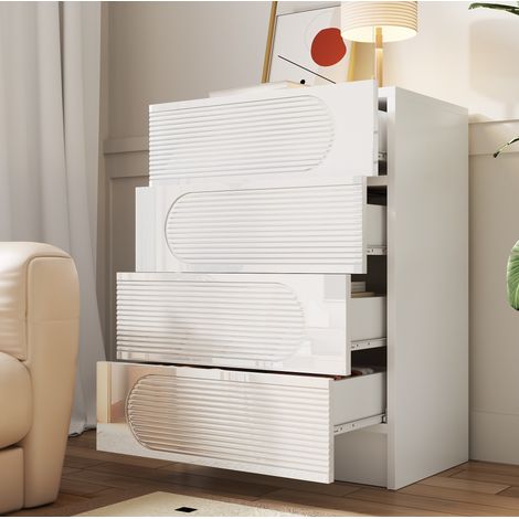 Cómoda 60x38.5x85 cm blanca en MDF y tablero de partículas con 4 cajones de extracción total (1/5)