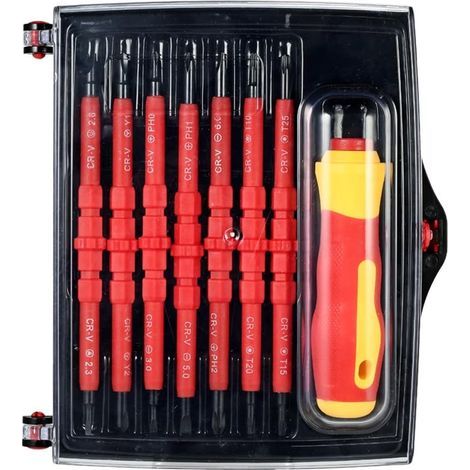 7 En 1 1000v Tournevis Isolants Interchangeables Set Avec Phillips Magnétique Et Embouts Fendue Électricien Kit D'outils De Réparation-B (1/4)