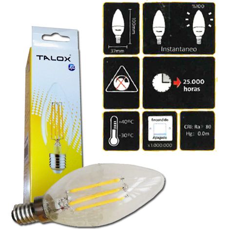 TALOX LED-Filament-Kerzenlampe C-37 E14 4W 3000K 400 Lumen