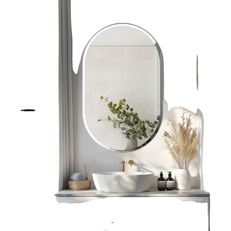 Miroir de Salle de Bain, Design Ovale Sans Cadre, Bords Biseautés, 32x20 pouce (1/2)
