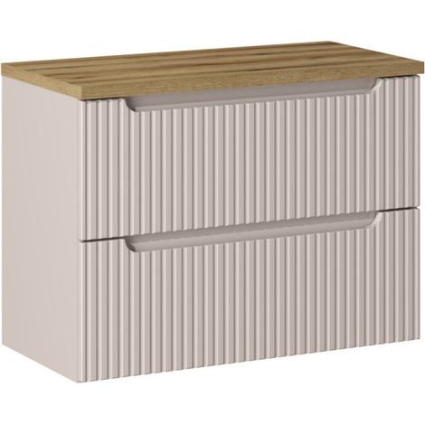 Ensemble Meuble Vasque 2 tiroirs et Plateau effet chêne L 80 x P 40 x H 59,5 cm - Astral - Beige crème - Livraison gratuite (1/5)