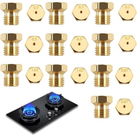 Kit de conversion gaz butane 10 pièces – Injecteurs de brûleur en laiton 0,5 0,7 0,87 et 1,02 mm – Gicleurs pour conversion de cuisinière au gaz GPL (1/5)