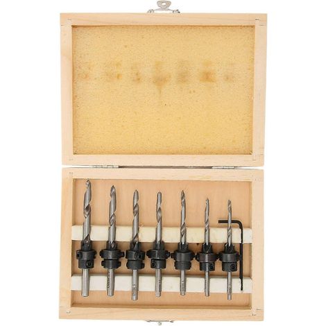 7-teiliges Senkbohrer-Set für Holzbearbeitung, inklusive Reibahle und 1 Sechskantschlüssel