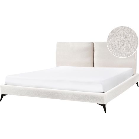 Cama con somier 180 x 200 cm moderna tapizada bouclé base listones blanco crema Melle