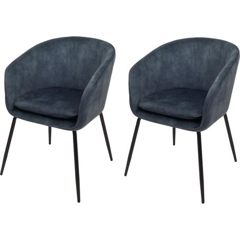 Lot de 2 chaises de salle à manger HWC-O28 chaise de cuisine rembourrée Chaise tissu/textile (340g/m2) métal - bleu (1/2)