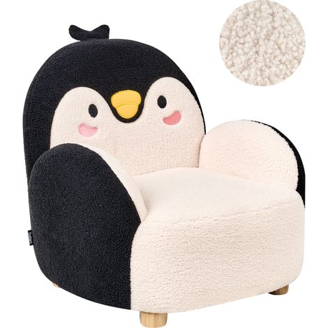 Sillón infantil tapizado de pingüino para niños negro Fyn (1/5)
