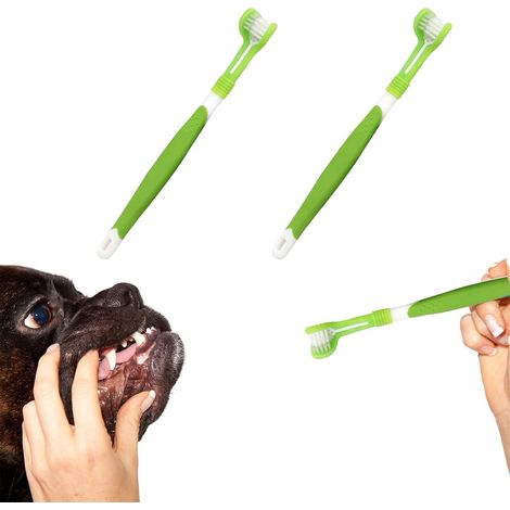 Brosse À Dents Pour Chien - Tête Triple En Silicone - Poignée Ergonomique Antidérapante - Pour Soins Dentaires Quotidiens - 1 Pièce (1/5)