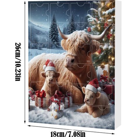 Calendrier de l'Avent écossais 2026 - 24 décorations suspendues en acrylique 2D avec motifs de vaches de ferme - ornements de sapin de Noël féériques (1/5)