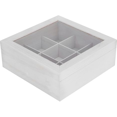 Boîte de rangement en bois à 9 compartiments pour huiles essentielles, artisanat créatif, emballage transparent, blanc (1/5)