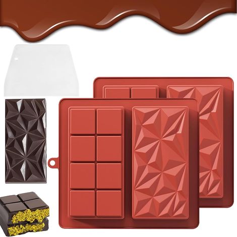 2 Pièces Moule Tablette de Chocolat, Moule Silicone Chocolat, Moule Pepites de Chocolat, Moules À Chocolat Profonds Moules À Chocolat Super Profonds (1/5)
