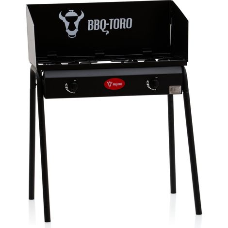 BBQ-Toro Gas Grilltisch mit Windschutz Gusseisen Gaskocher 2 Brenner 12 kW (1/5)