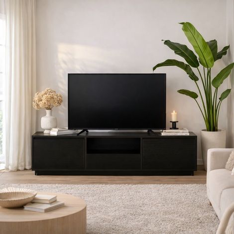 TV-Schrank aus schwarzem Melamin – drei Schränke – 160 x 42 x