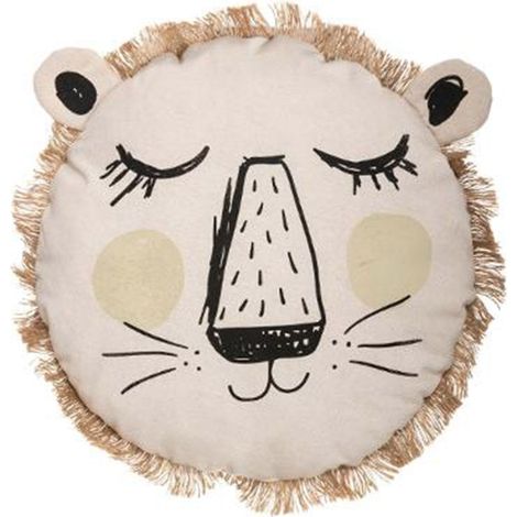 Coussin Déco Lion Franges 44cm Naturel (1/3)