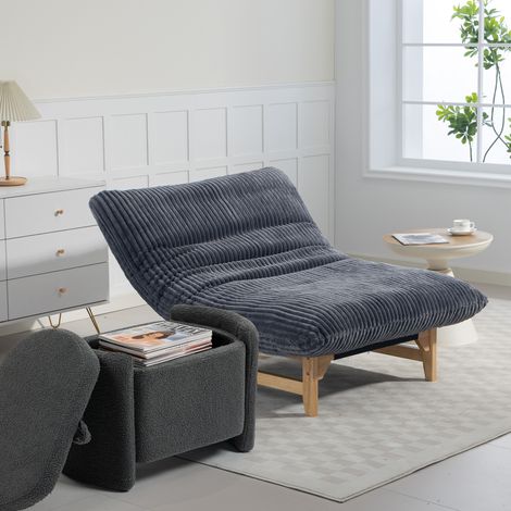 Fauteuil poire adulte 1 place en velours côtelé , avec dossier ergonomique, assise confortable pour salon - gris (1/5)