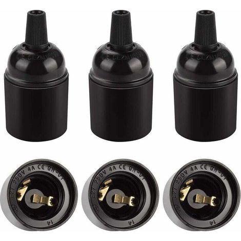 Douille E27 vintage noire, suspension rétro Edison, adaptateur de support de lampe en bakélite solide, parfait pour la décoration, l'industrie et le bricolage, lot de 6 (1/5)