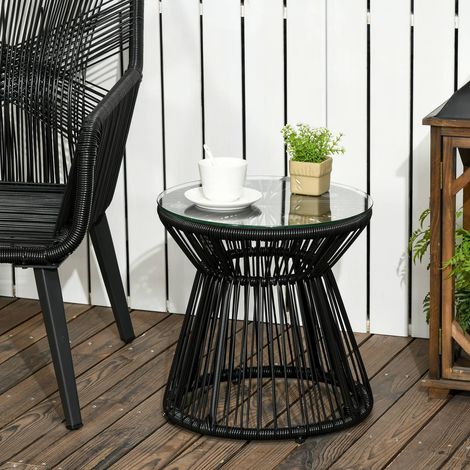 Table de jardin ronde design hohltrommel, table bistrot verre noir, salon de balcon (1/5)