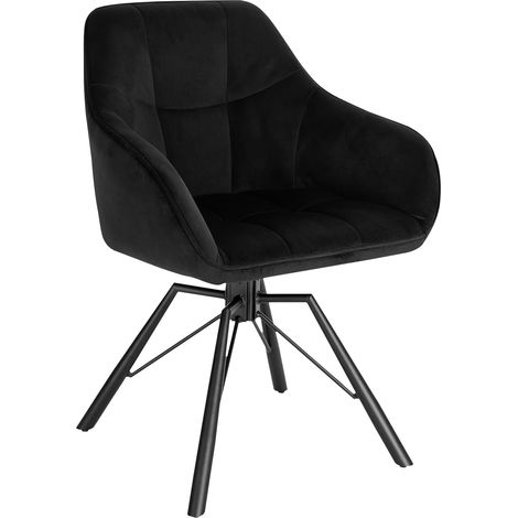 WOLTU Silla de Comedor Giratoria Silla de Cocina Tapizada en Terciopelo Suave Silla Ergonomica con Respaldo y Brazos para Salón y Dormitorio Patas de Metal Negro (1/5)