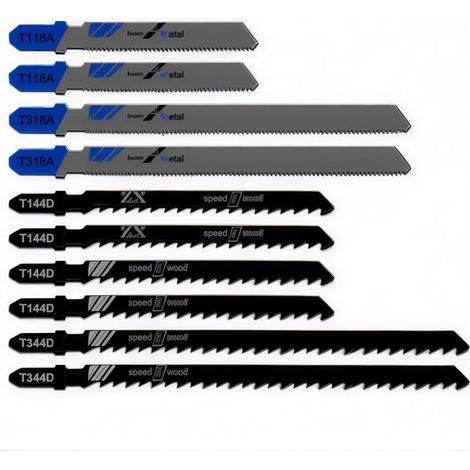 Lames de scie sauteuse, Lot de 10 lames avec tube de rangement, lame de scie sauteuse pour la coupe optimisée pour la coupe du métal, du bois, du PVC et du plastique (1/5)
