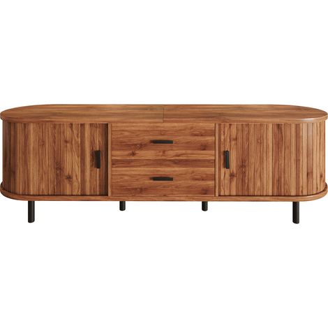 Mobile TV con ante laterali scorrevoli, 2 cassetti e gambe metalliche nere 160x40x55 cm (1/5)