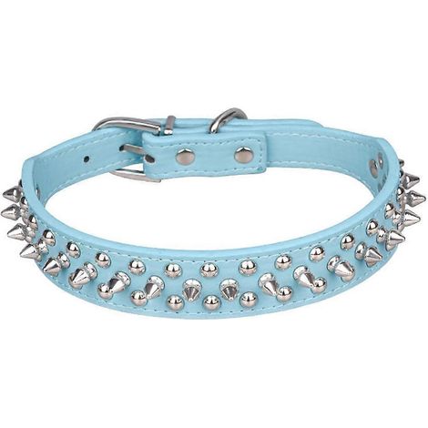 Collier pour chien à griffes larges réglables, collier en cuir PU avec rivets en forme de champignon, collier résistant pour animaux de compagnie - Bleu - Taille L 51 x 2,5 cm (1/5)